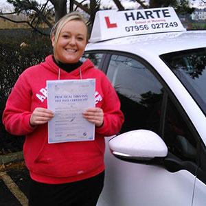 Happy woman at Chesterield test centre.